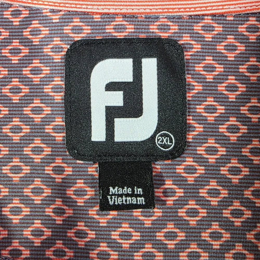 FootJoy Mens Golf Polo Shirt 2XL Coral Navy Geometric Diamond Print